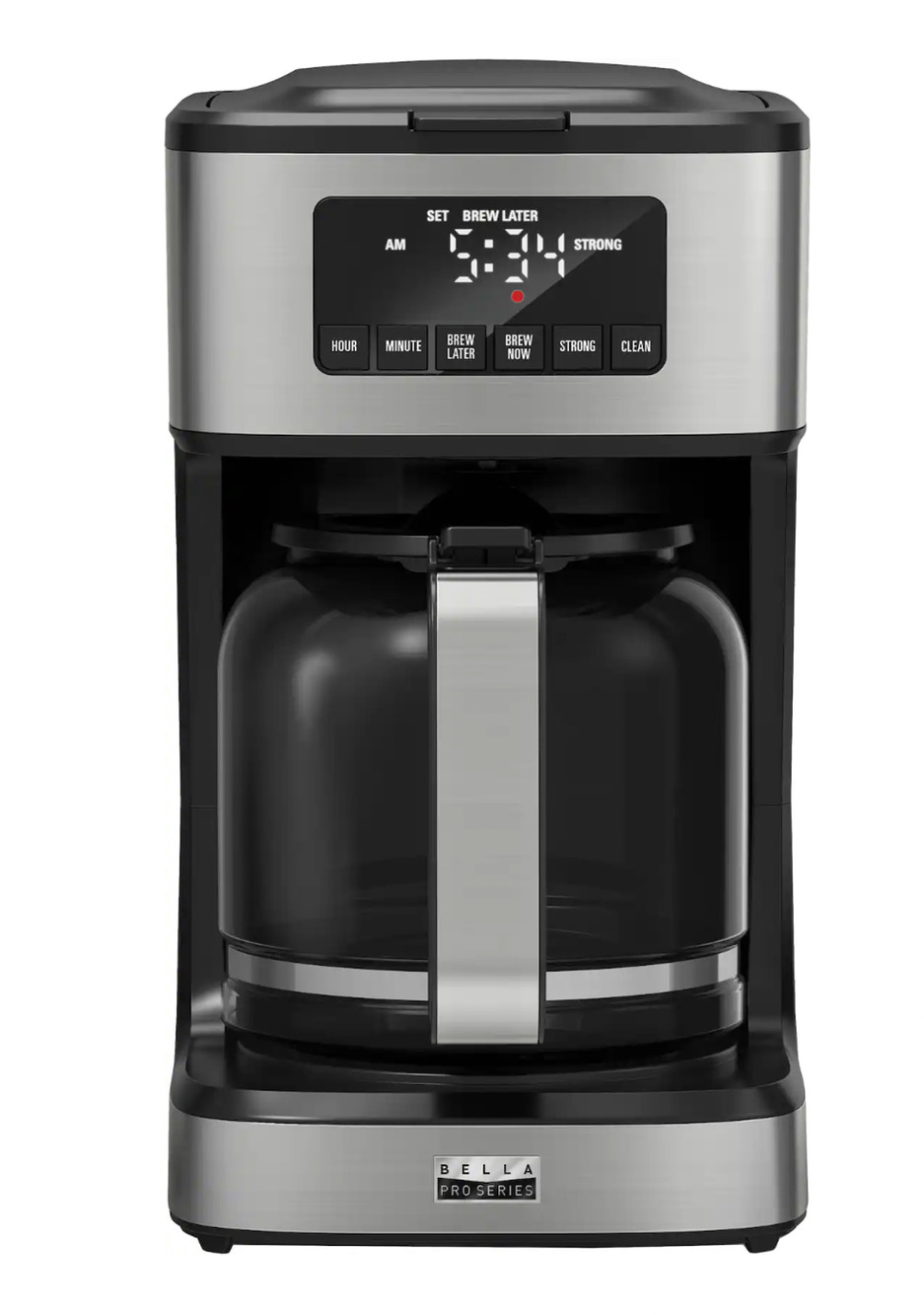 bella PRO 12-Cup Programmable Coffee Maker Stainless Steel Black LED Screen NEW